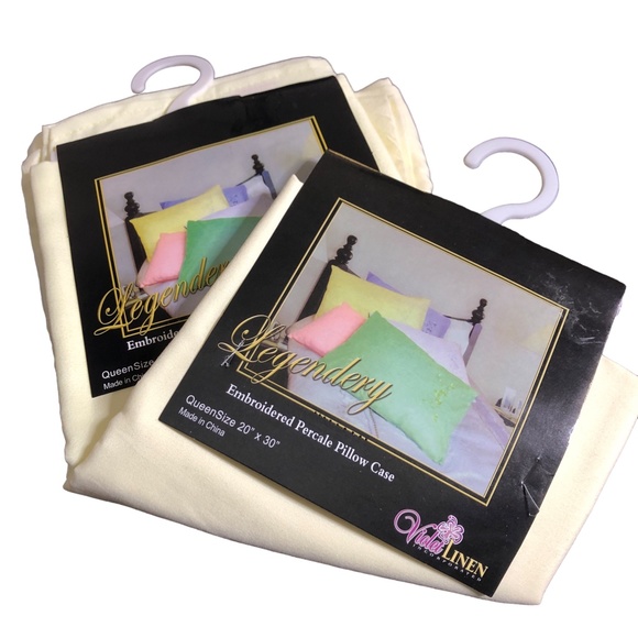 Legendery Pillow Cases Queen Size 20” x 30” Yellow Floral Embroidery - Picture 2 of 12